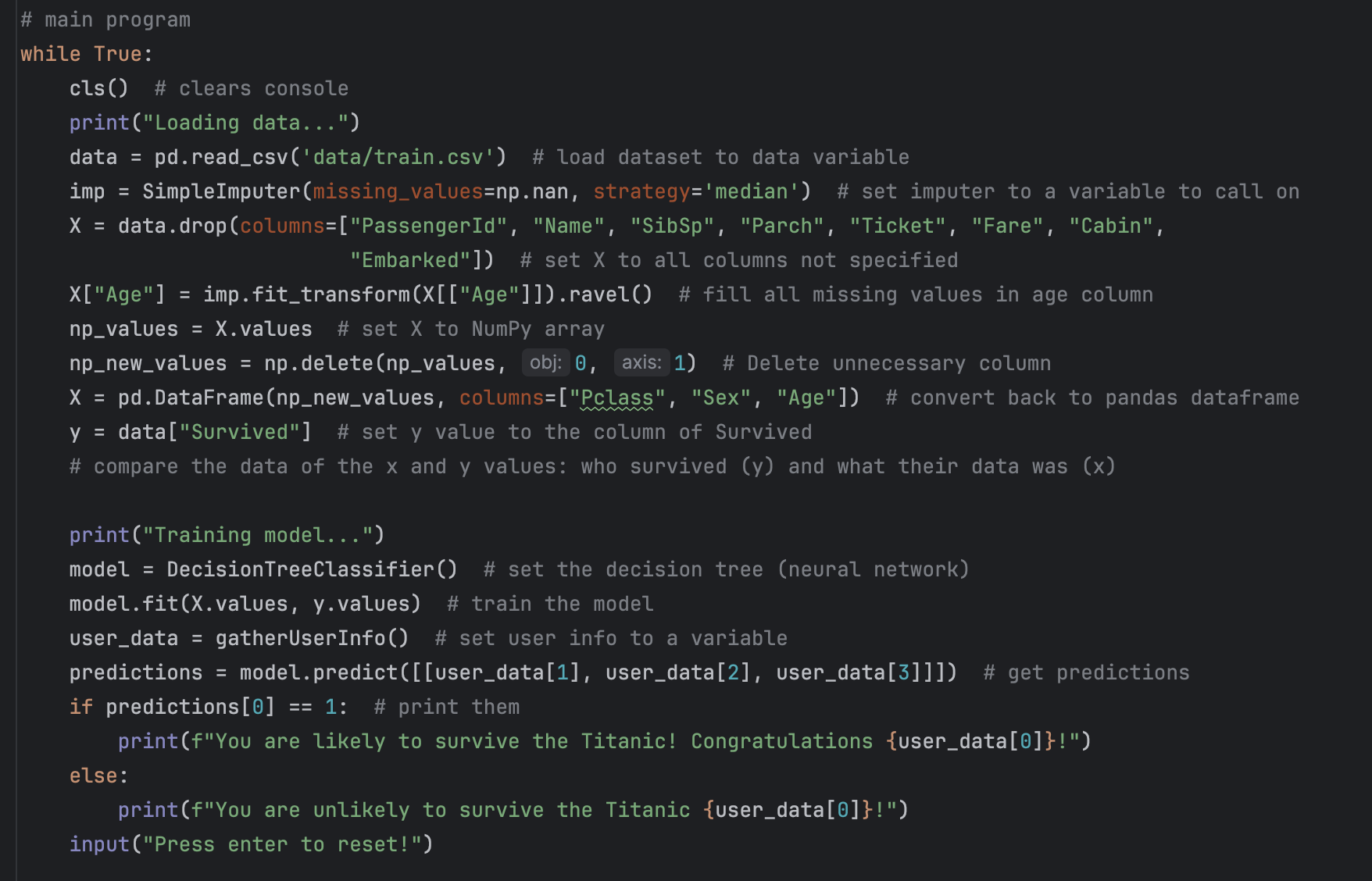 Titanic ML — evaluation results and metrics on the test set
