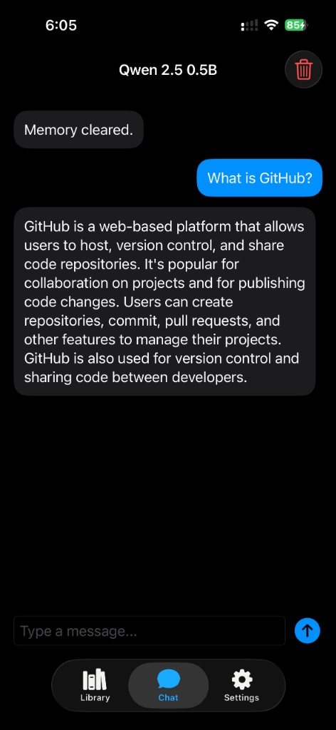 PocketLlama Chat Interface - AI conversation view
